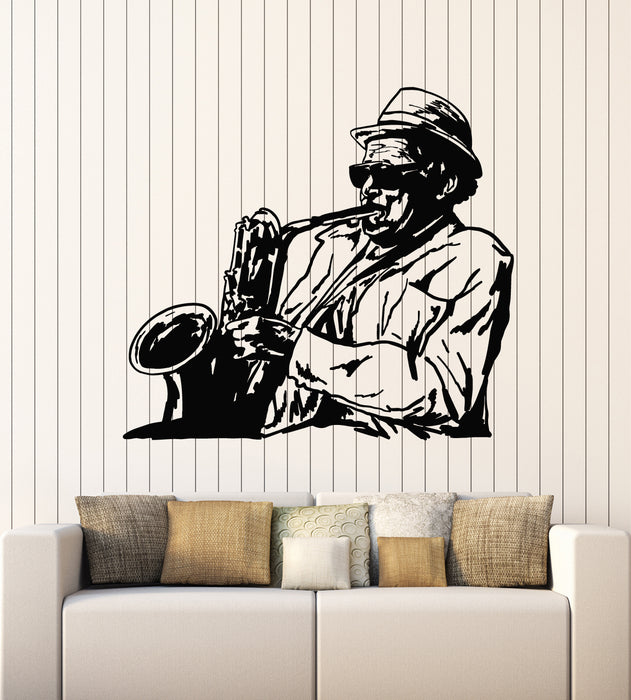 Vinyl Wall Decal Jazz Bar Playing Saxophonist Musician Instrument Music Stickers Mural (g2898)