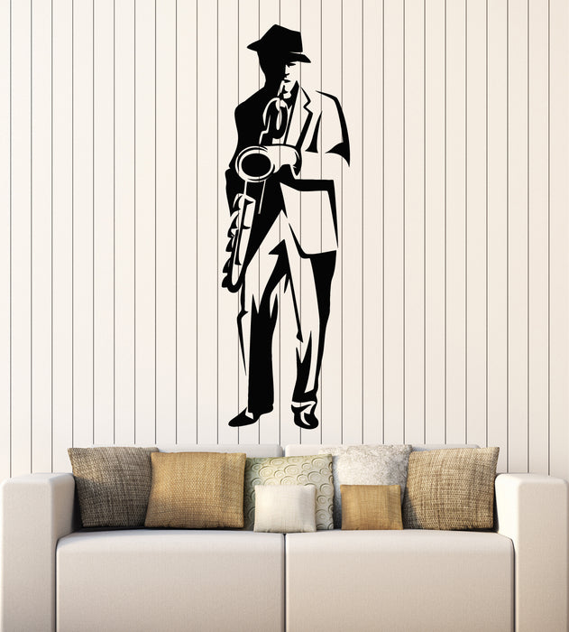 Vinyl Wall Decal Instrument Saxophonist Musician Jazz Music Bar Stickers Mural (g5402)