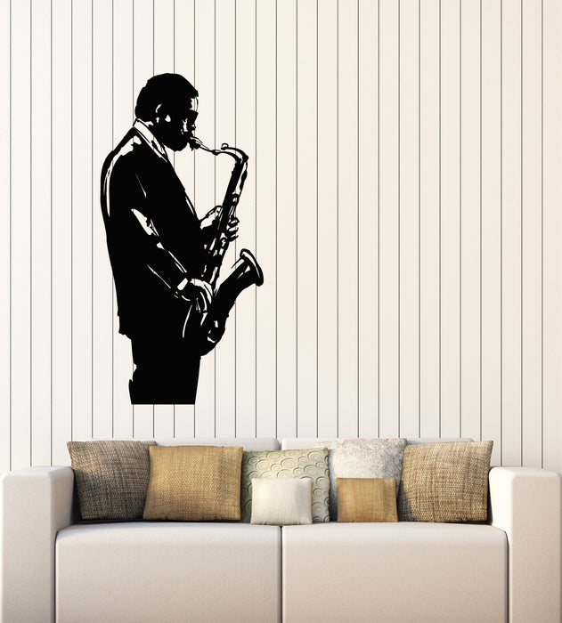 Vinyl Wall Decal Jazz Bar Playing Saxophone Music Decor Stickers Mural (g6073)