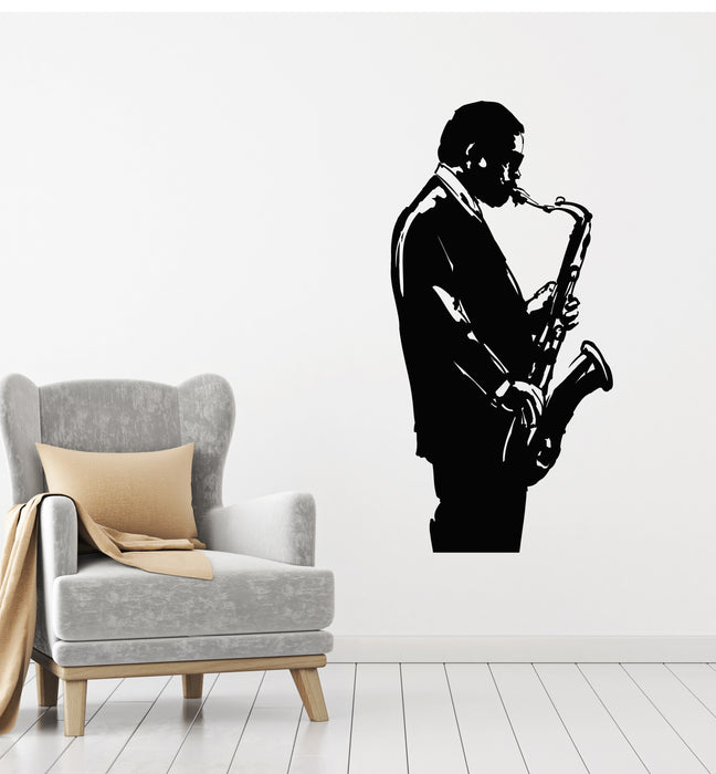 Vinyl Wall Decal Jazz Bar Playing Saxophone Music Decor Stickers Mural (g6073)