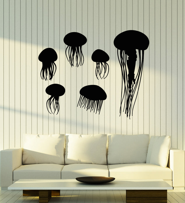 Vinyl Wall Decal Bathroom Jellyfish Nautical Animals Beach Style Stickers Mural (g1742)