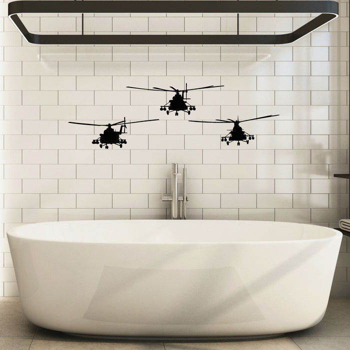 Vinyl Wall Decal Military Decor Helicopter Flies Through The Sky Stickers Mural (g8072)