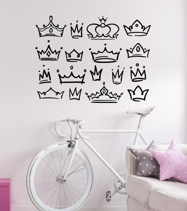 Vinyl Wall Decal Sketch Crowns Queen King crowns Royal Symbol Stickers Mural (g7316)