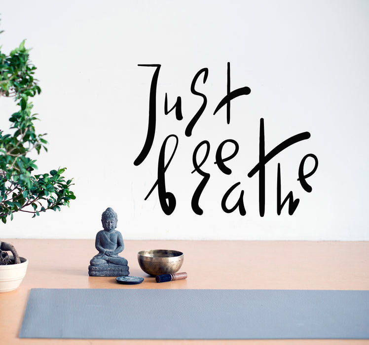 Vinyl Wall Decal Meditation Room Just Breathe Lettering Relaxing Words Stickers Mural 22.5 in x 19 in gz168