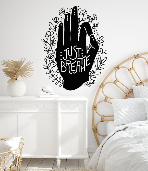 Vinyl Wall Decal Just Breathe Meditation Hand Balance Zen Yoga Stickers Mural (g7215)