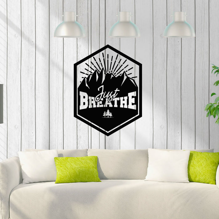 Vinyl Wall Decal Lettering Just Breathe Healthcare Mountains Art Nature Stickers Mural (g8386)