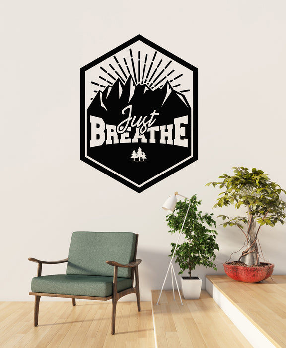 Vinyl Wall Decal Lettering Just Breathe Healthcare Mountains Art Nature Stickers Mural (g8386)
