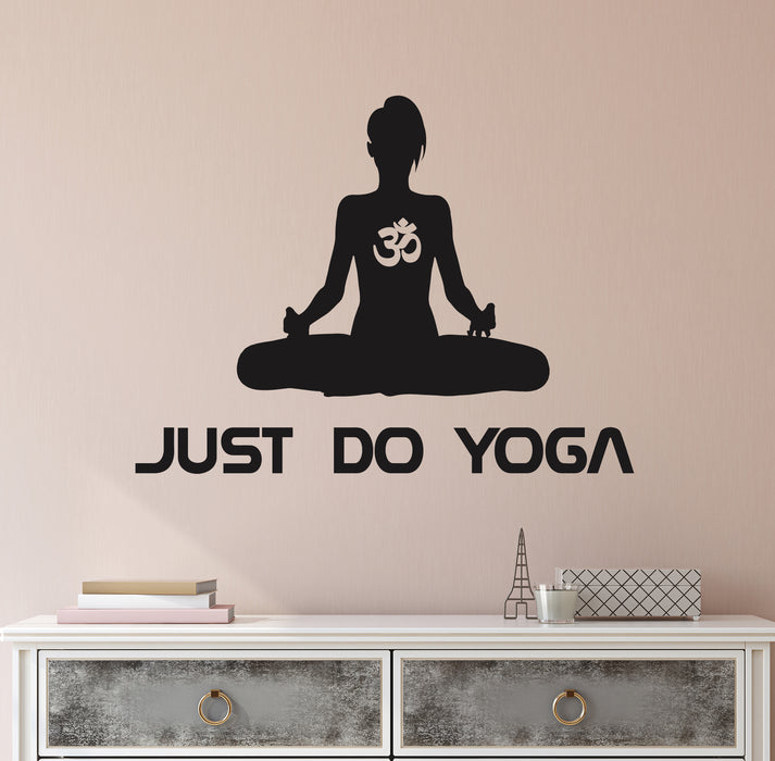 Just Do Yoga Vinyl Wall Decal Yoga Room Studio Lettering Girl Silhouette Stickers Mural (k073)
