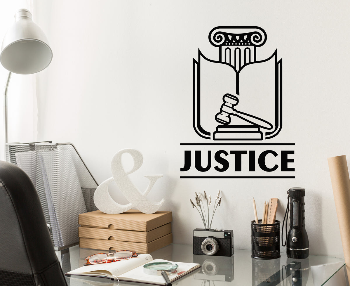 Vinyl Wall Decal Judge Logo Greek Book Scales Of Justice Legislation L ...