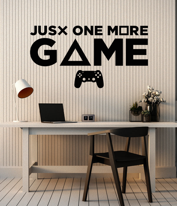 Vinyl Wall Decal Gamer Phrase JustOne More Game Joystick Stickers Mural (g6579)