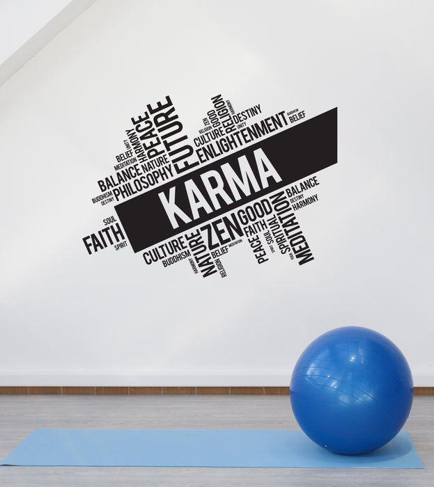 Autocollant mural en vinyle Karma Words Cloud Salle de méditation Zen Yoga Bouddhisme Autocollants d'intérieur Mural (ig5729)
