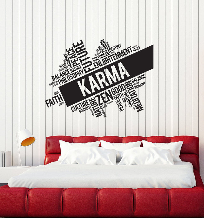 Autocollant mural en vinyle Karma Words Cloud Salle de méditation Zen Yoga Bouddhisme Autocollants d'intérieur Mural (ig5729)