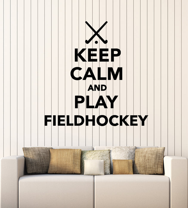 Vinyl Wall Decal Quote Keep Calm Play Field Hockey Sports Game Stickers Mural (g2570)