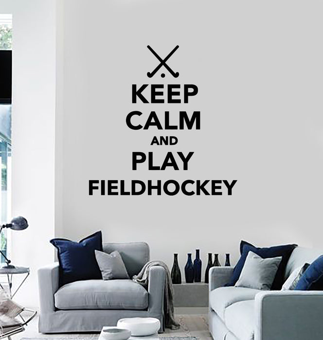 Vinyl Wall Decal Quote Keep Calm Play Field Hockey Sports Game Stickers Mural (g2570)