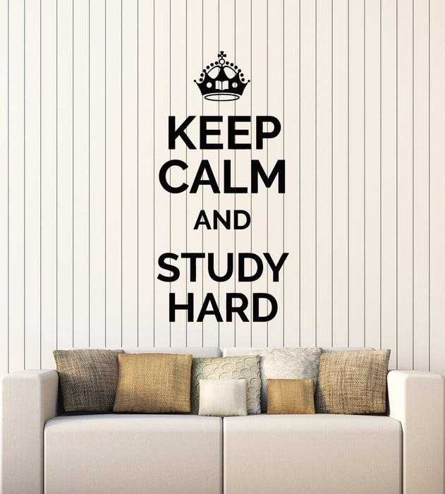 Vinyl Wall Decal Keep Calm And Study Hard Phrase Quote Stickers Mural (g6428)