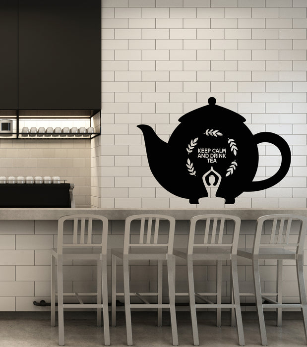 Vinyl Wall Decal Keep Calm And Drink Tea Time Teapot Relax Phrase Stickers Mural (g7223)