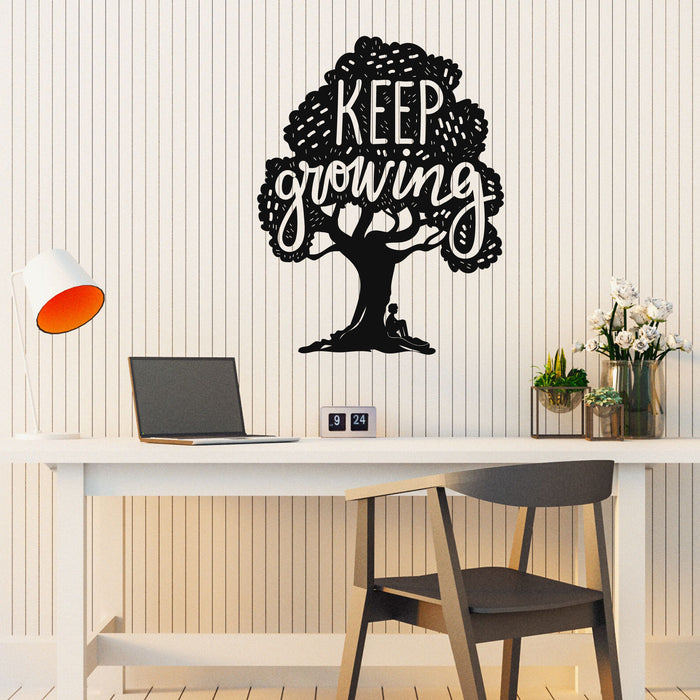 Keep Growing Vinyl Wall Decal Boy under the Tree Lettering Motivation Stickers Mural (k067)