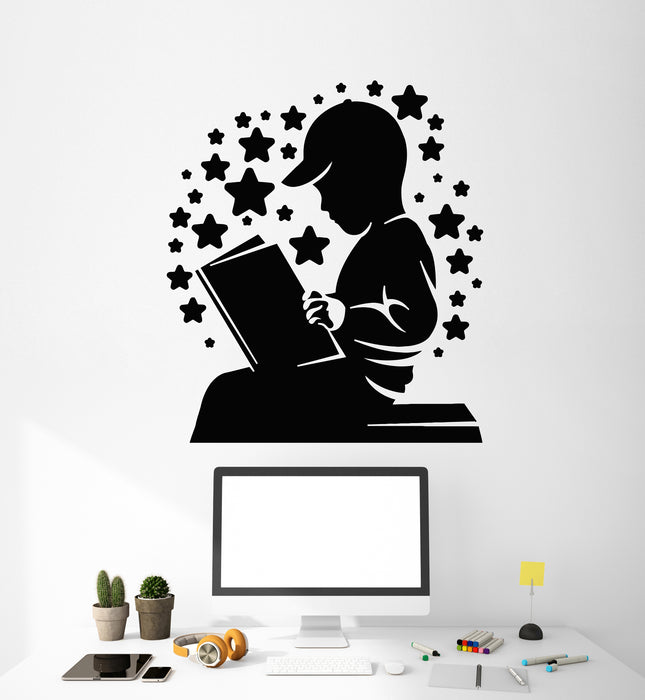 Vinyl Wall Decal Boy Reading Book Kids Room Children's Library Stickers Mural (g2638)