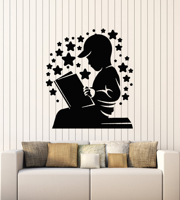 Vinyl Wall Decal Boy Reading Book Kids Room Children's Library Stickers Mural (g2638)