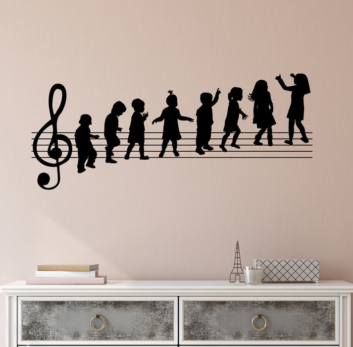 Kids Music School Vinyl Wall Decal Notes Child Silhouette Stickers Mural (k210)