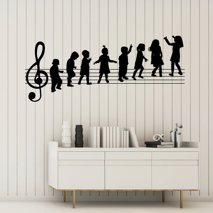 Kids Music School Vinyl Wall Decal Notes Child Silhouette Stickers Mural (k210)