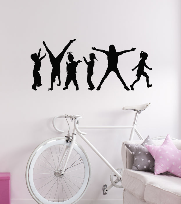 Vinyl Wall Decal Silhouette Of Jumping Kids Children Decor Stickers Mural (g8461)