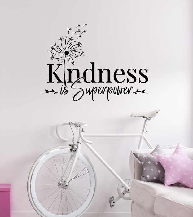 Vinyl Wall Decal Kindness Superpower Dandelions Phrase Lettering Stickers Mural (g8010)