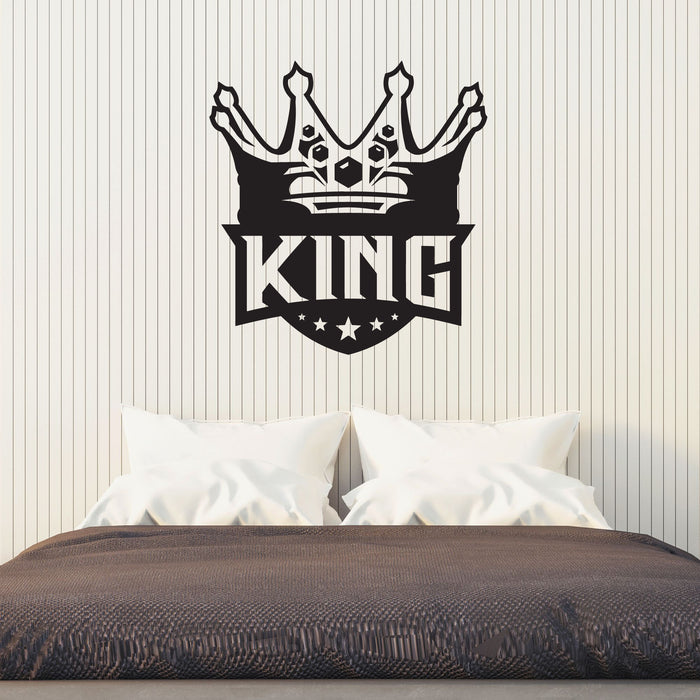 King Crown Vinyl Wall Decal Lettering Decor for Gym Shops Home Bedroom Kingdom Stars Stickers Mural (k021)