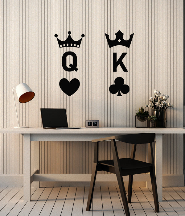 Vinyl Wall Decal Playing Cards Crown King Queen Poker Couple  Stickers Mural (g7403)