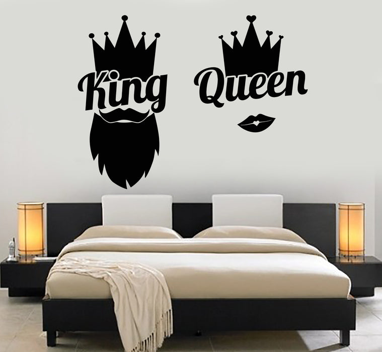 Vinyl Wall Decal King Queen Crown Lips Beard Beauty Salon Stickers Mural (g5171)