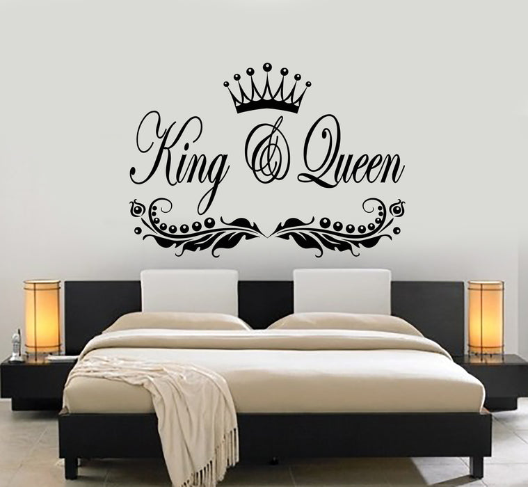 Vinyl Wall Decal Lettering Crown For King And Queen Bedroom Decor Stickers Mural (g3461)