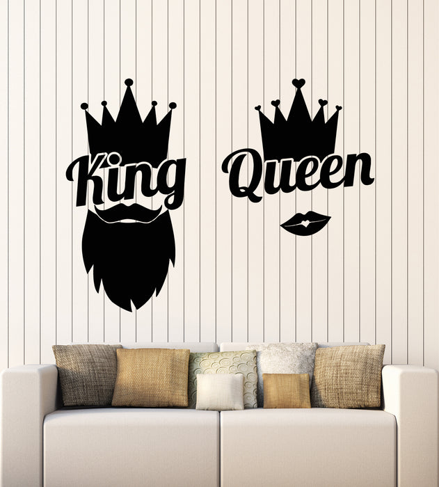 Vinyl Wall Decal King Queen Crown Lips Beard Beauty Salon Stickers Mural (g5171)