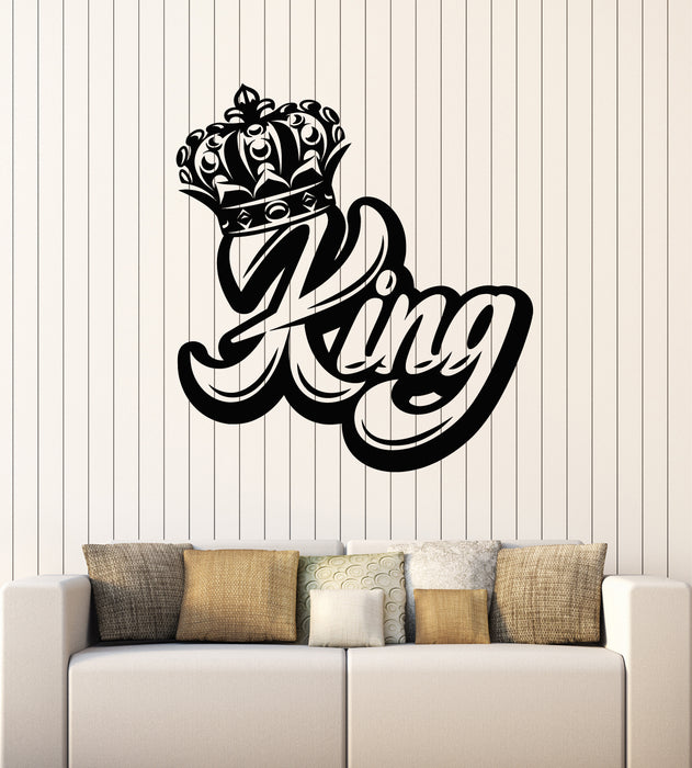 Vinyl Wall Decal Crown Lettering King Sign Kingdom Home Decor Stickers ...
