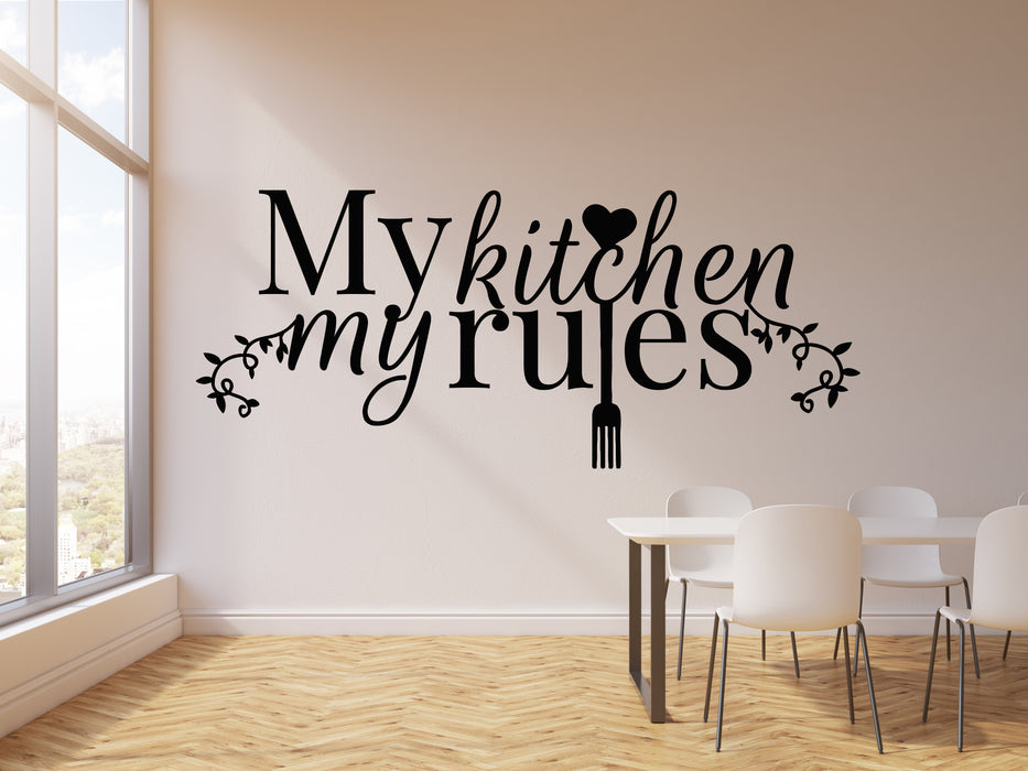 Vinyl Wall Decal Housewife Quote My Kitchen My Rules Fork Heart Stickers Mural (g1076)