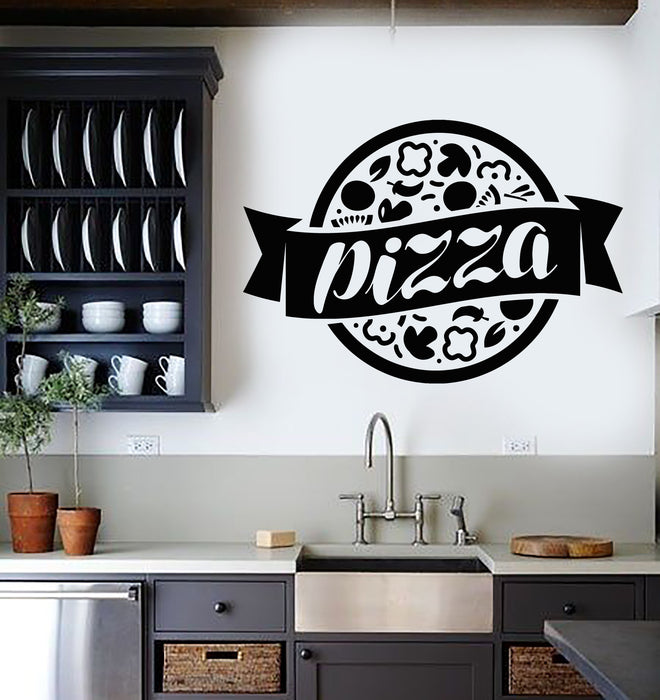 Vinyl Wall Decal Fresh And Tasty Menu Pizzeria Italian Food Pizza Stickers Mural (g657)