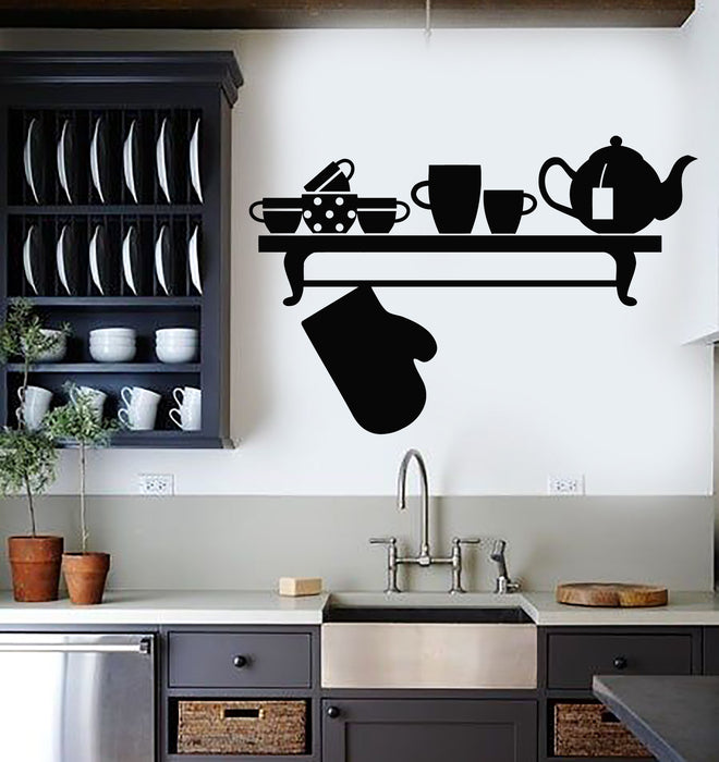 Vinyl Wall Decal Kitchen Utensils Home Interior Kettle Potholder Cups Stickers Mural (g774)
