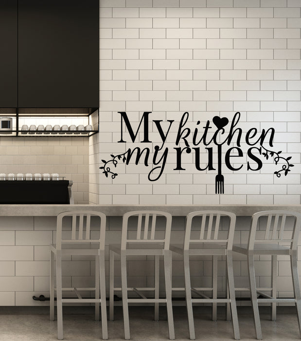 Vinyl Wall Decal Housewife Quote My Kitchen My Rules Fork Heart Stickers Mural (g1076)