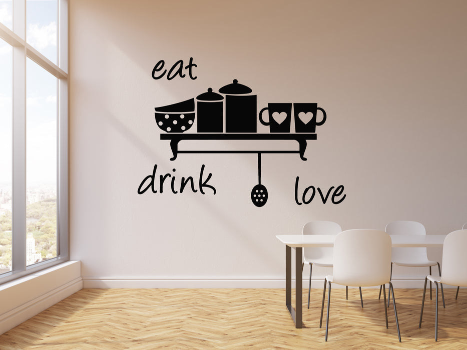 Vinyl Wall Decal Kitchen Decor Home Eat Drink Love Cups Cafe Stickers Mural (g773)