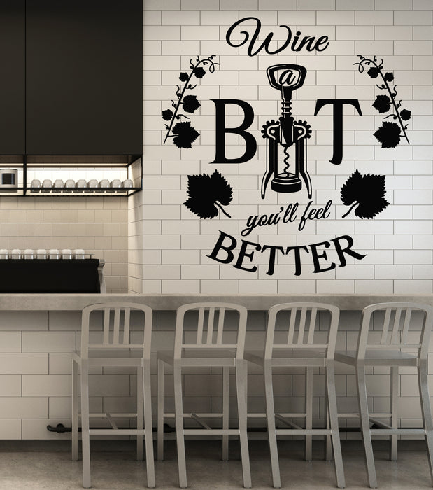 Vinyl Wall Decal Wine Corkscrew Bottle Alcohol Bar Quote Restaurant Stickers Mural (g2286)