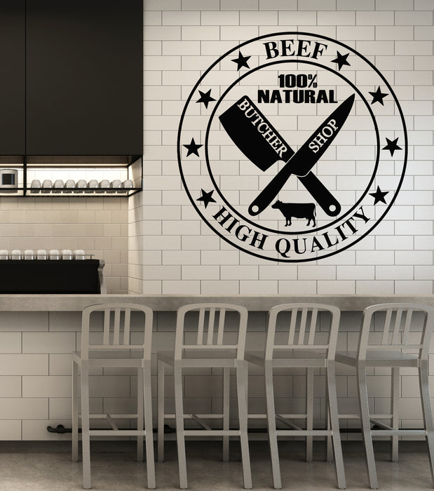 Vinyl Wall Decal Butcher Shop Beef Sheff Knifes Barbeque Grill Stickers Mural (g7636)