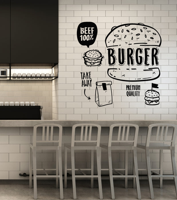 Vinyl Wall Decal Hamburger Fast Food Premium Quality Beef Meat Stickers Mural (g7214)