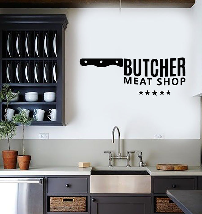 Vinyl Wall Decal Butcher Shop Beef Meat Knife Kitchen Decor Stickers Mural (g4534)