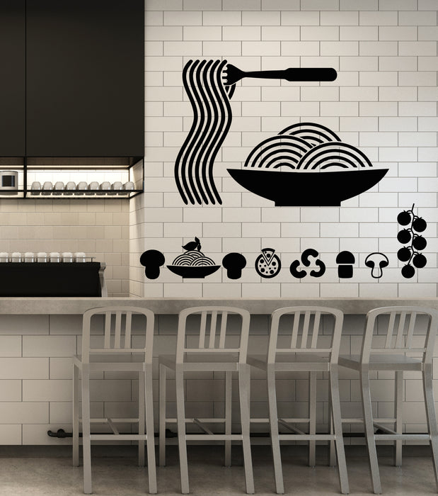 Vinyl Wall Decal Noodle Pasta Pizza Cafe Good Food Kitchen Stickers Mural (g5131)