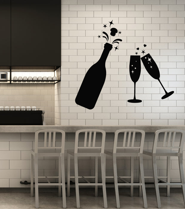 Vinyl Wall Decal Kitchen Champagne Cheers Drinking Bar Decor Stickers Mural (g6487)