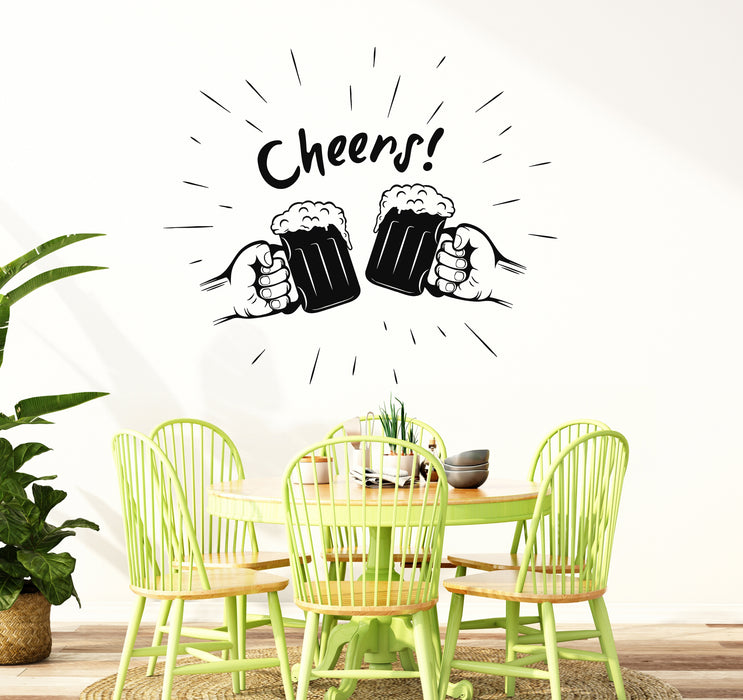 Vinyl Wall Decal Two Hands Beer Glasses Kitchen Cheers Bar Pub Decor Stickers Mural (g7066)