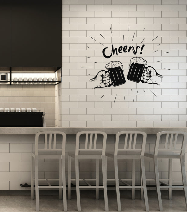Vinyl Wall Decal Two Hands Beer Glasses Kitchen Cheers Bar Pub Decor Stickers Mural (g7066)