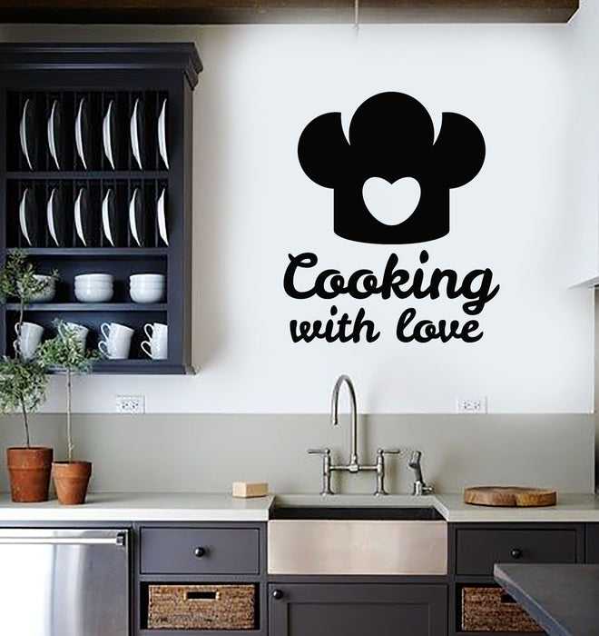 Vinyl Wall Decal Kitchen Cooking With Love Chef's Hat Restaurant Stickers Mural (g4439)