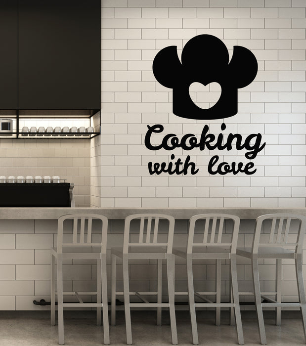 Vinyl Wall Decal Kitchen Cooking With Love Chef's Hat Restaurant Stickers Mural (g4439)