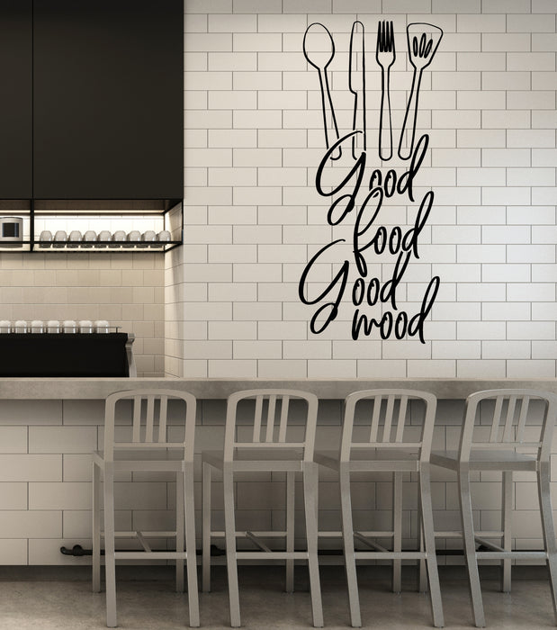 Vinyl Wall Decal Kitchen Cafe Phrase Good Food Good Mood Stickers Mural (g7913)