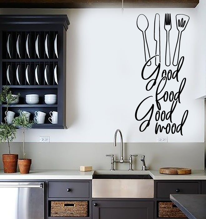 Vinyl Wall Decal Kitchen Cafe Phrase Good Food Good Mood Stickers Mural (g7913)